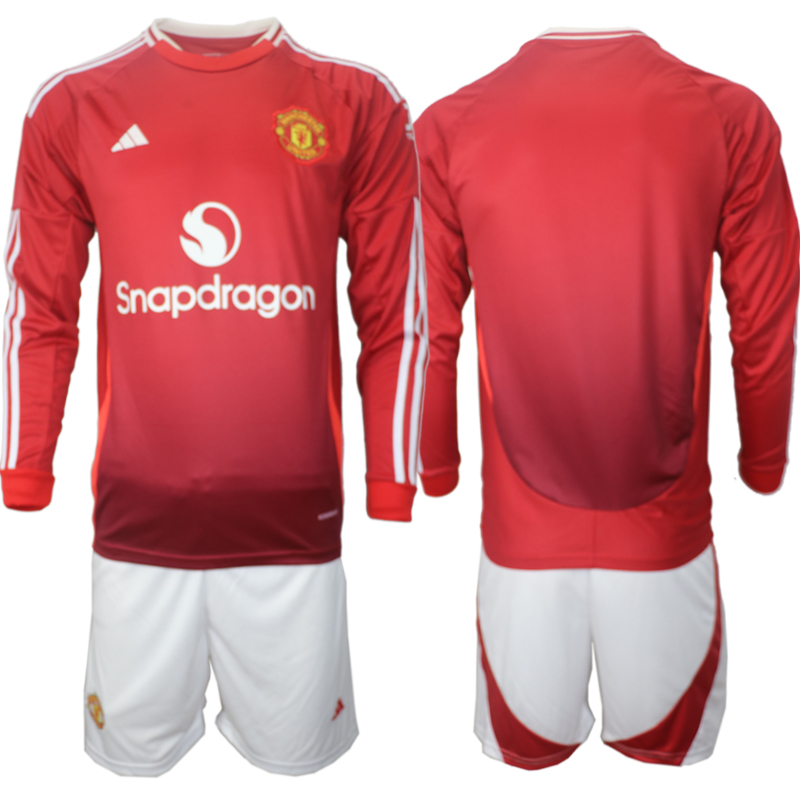 Men 2024-2025 Club Manchester United home Long Sleeves Red Blank Soccer Jersey